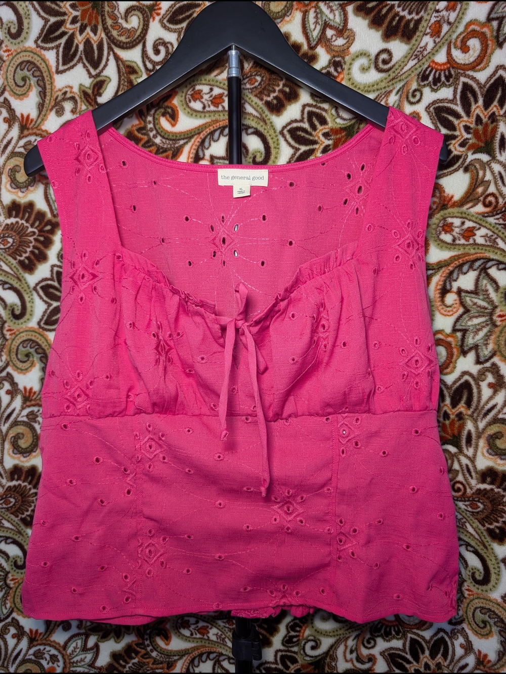 The General Public Pink Eyelet Tie-Front Tank Top